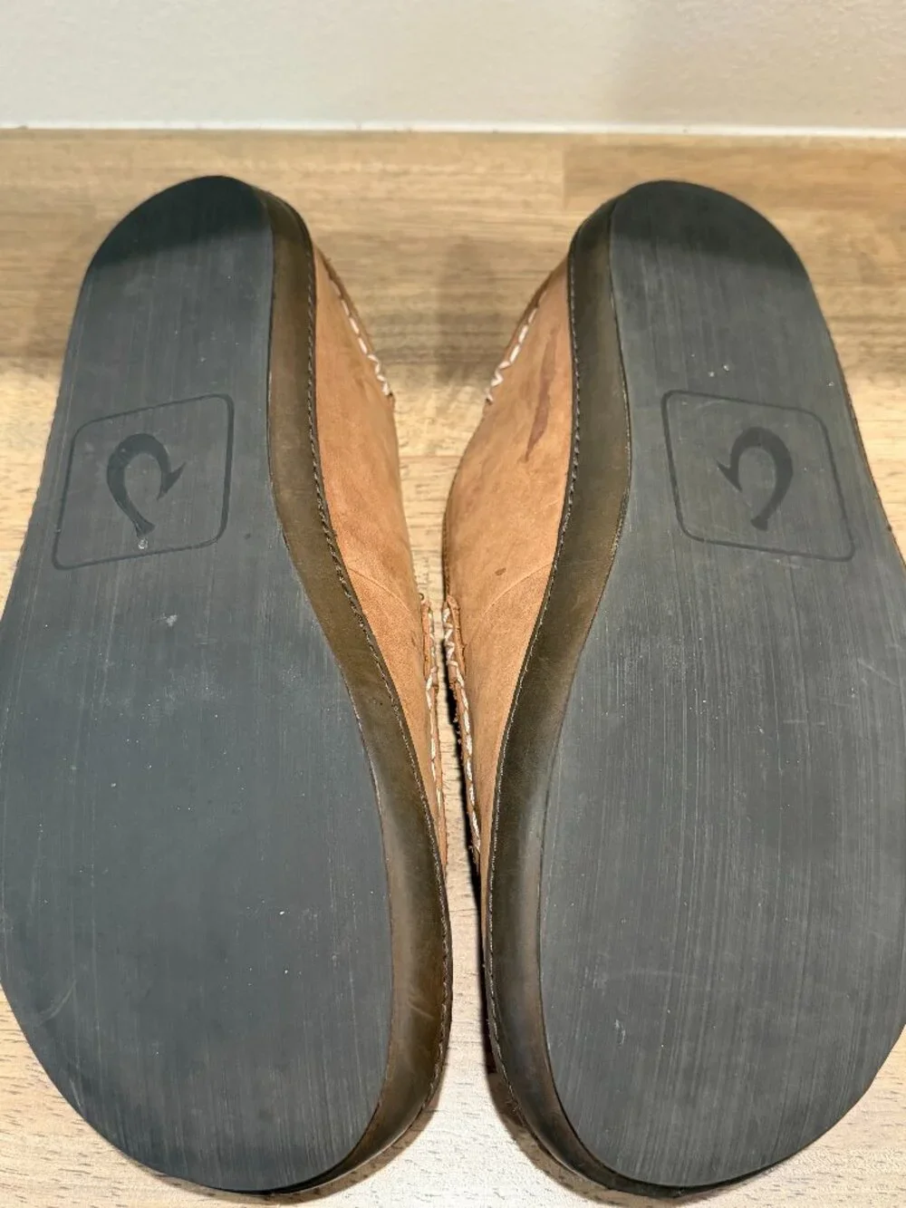 OluKai Moloa Slipper Leather Shearling Slip On Shoes Tan Brown Men’s Size 12